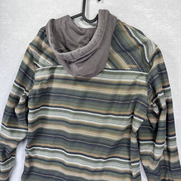 ASCEND Mens Medium Long Sleeve Hooded Shirt Jacket Shacket Green Black Stripe - Picture 5 of 12